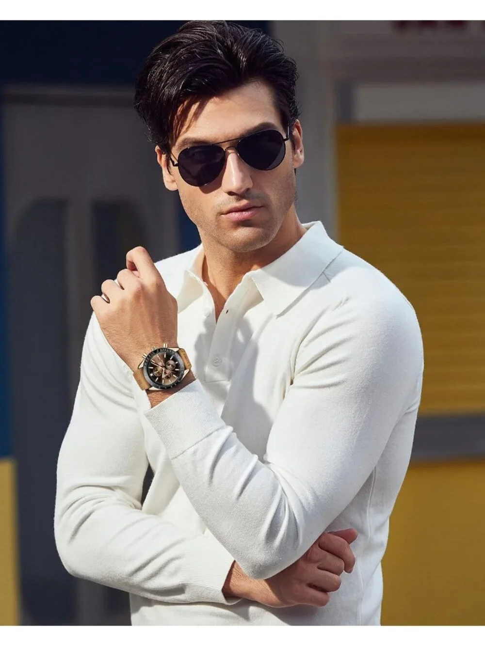 Mens Brown Gold Analog Silicone Strap Chronograph Luminous Designer Casual Watch